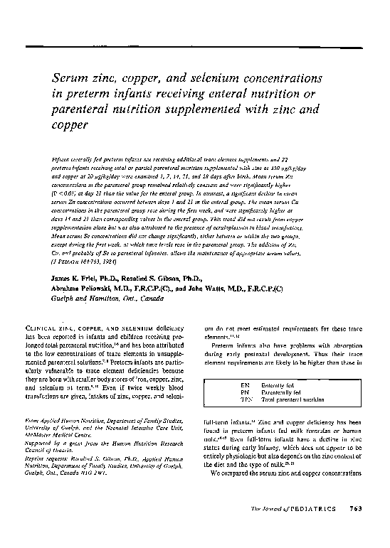 (PDF) Serum zinc, copper, and selenium concentrations in preterm ...