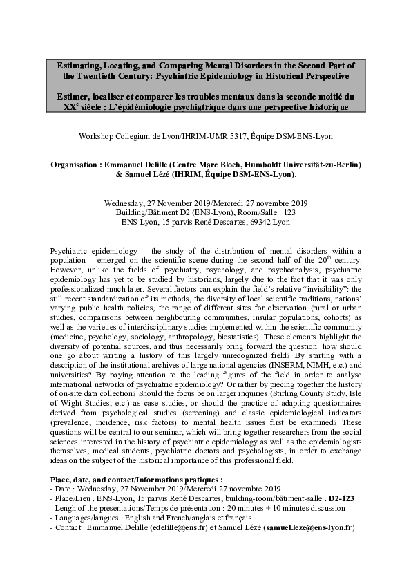 (PDF) Estimating, Locating, and Comparing Mental Disorders in the ...