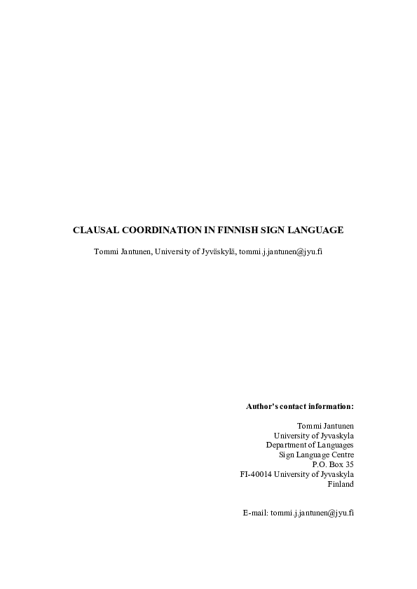 (PDF) CLAUSAL COORDINATION IN FINNISH SIGN LANGUAGE