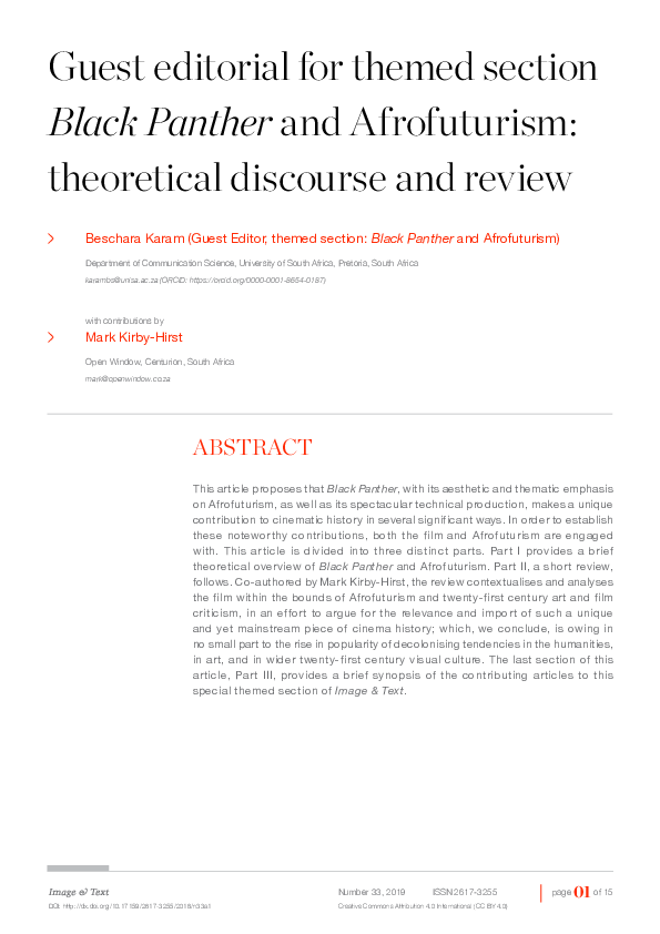 (PDF) Guest editorial for themed section Black Panther and Afrofuturism ...
