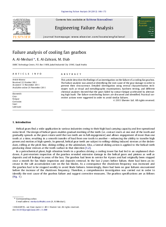 (PDF) Failure analysis of cooling fan gearbox Marthin Munthe