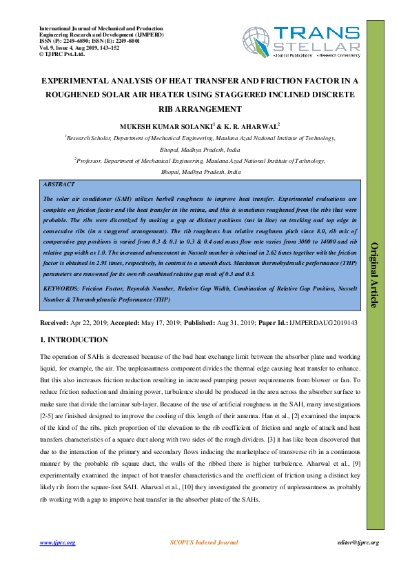 (PDF) EXPERIMENTAL ANALYSIS OF HEAT TRANSFER AND FRICTION FACTOR IN A ...