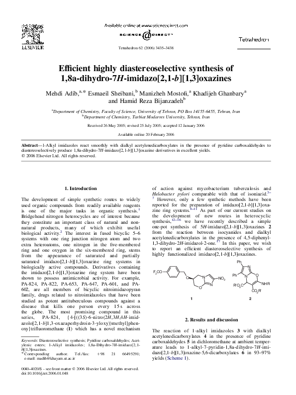 (PDF) Efficient highly diastereoselective synthesis of 1,8a-dihydro-7H ...