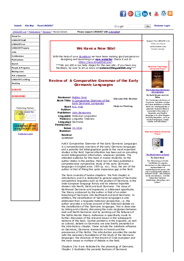 (PDF) Review of: Fulk, R.D. A Comparative Grammar of the Early Germanic ...
