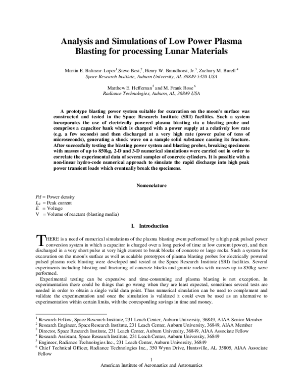 (PDF) Analysis and Simulations of Low Power Plasma Blasting for ...