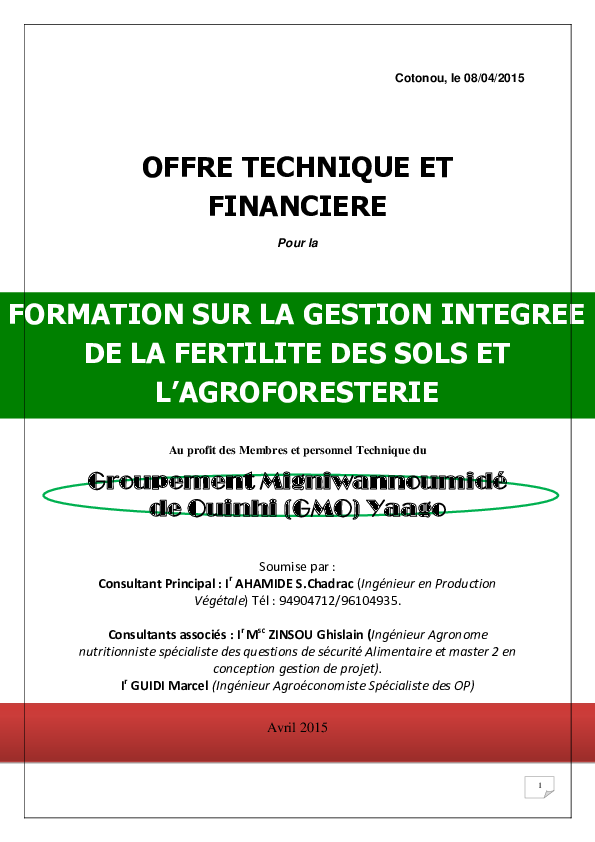 (PDF) GESTION INTEGREE DE LA FERTILITE DES SOLS ET L'AGROFORESTERIE