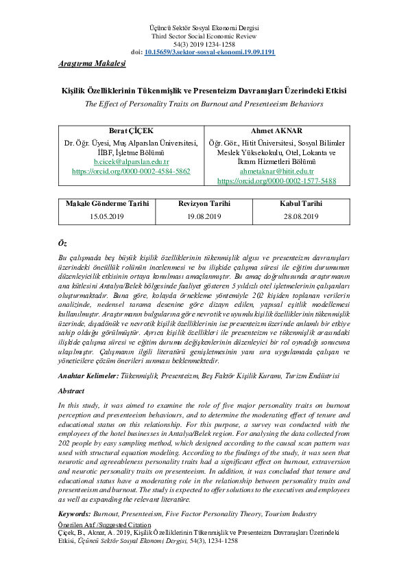 (PDF) The Effect of Personality Traits on Burnout and Presenteeism ...