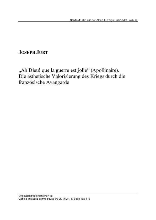 (PDF) „‘Ah Dieu ! que la guerre est jolie‘ (Apollinaire). Die