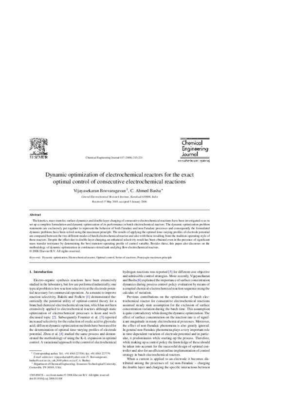 (PDF) Dynamic optimization of electrochemical reactors for the exact ...