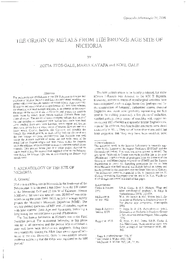 (PDF) The origins of metals from the Bronze Age site of Nichoria