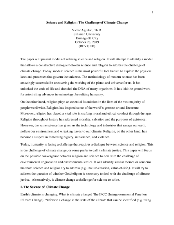 (DOC) Science and Religion: The Challenge of Climate Change