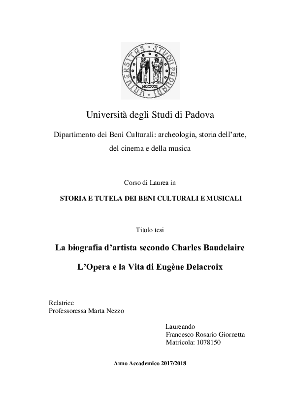 Pdf La Biografia Dartista Secondo Charles Baudelaire L