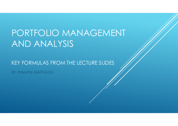 (PDF) Portfolio Management and Analysis Key Formulas
