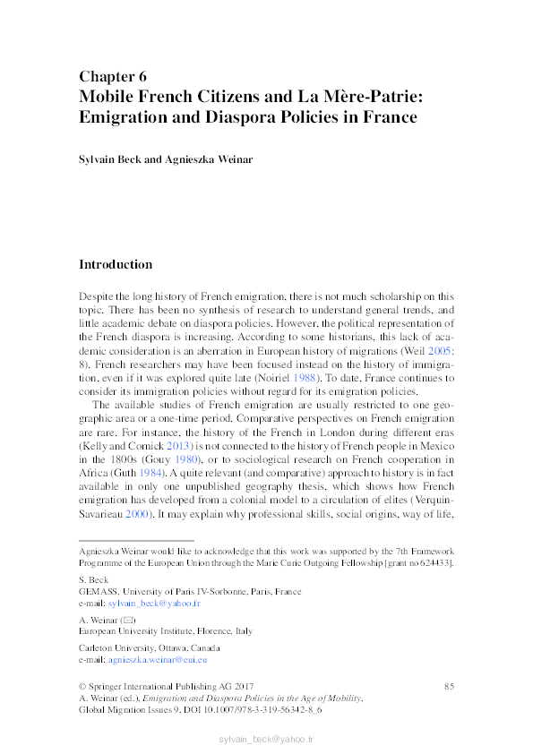 (PDF) Mobile French Citizens and La MèrePatrie Emigration and