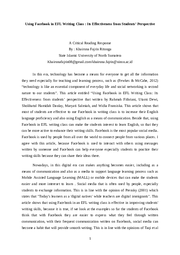 (PDF) Using Facebook in EFL Writing Class : Its Effectiveness from ...