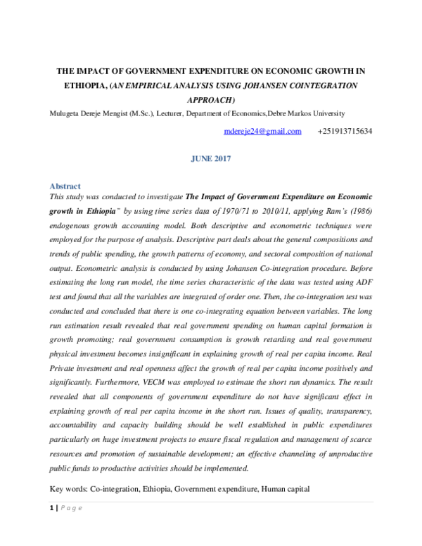 (PDF) THE IMPACT OF GOVERNMENT EXPENDITURE ON ECONOMIC GROWTH IN ...