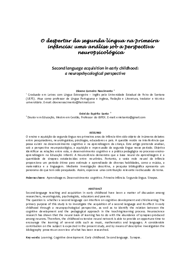 (PDF) Second language acquisition in early childhood a
