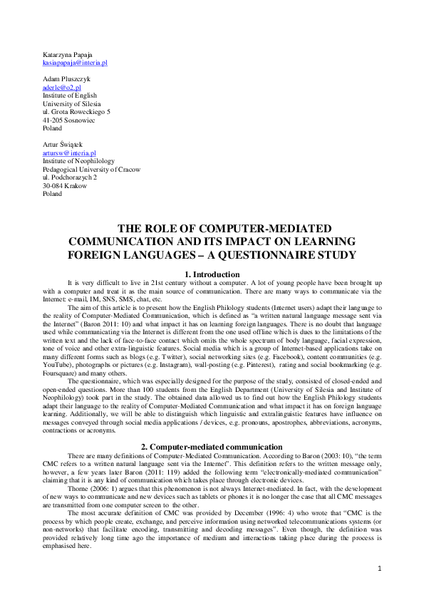 (PDF) The Role of ComputerMediated Communication and its Impact on