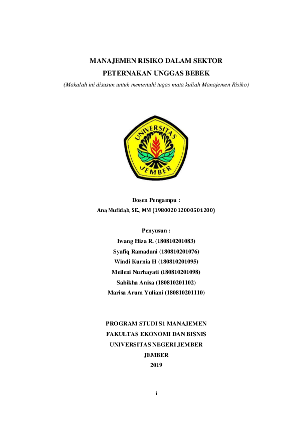 Makalah Manajemen Resiko Research Papers Academia Edu