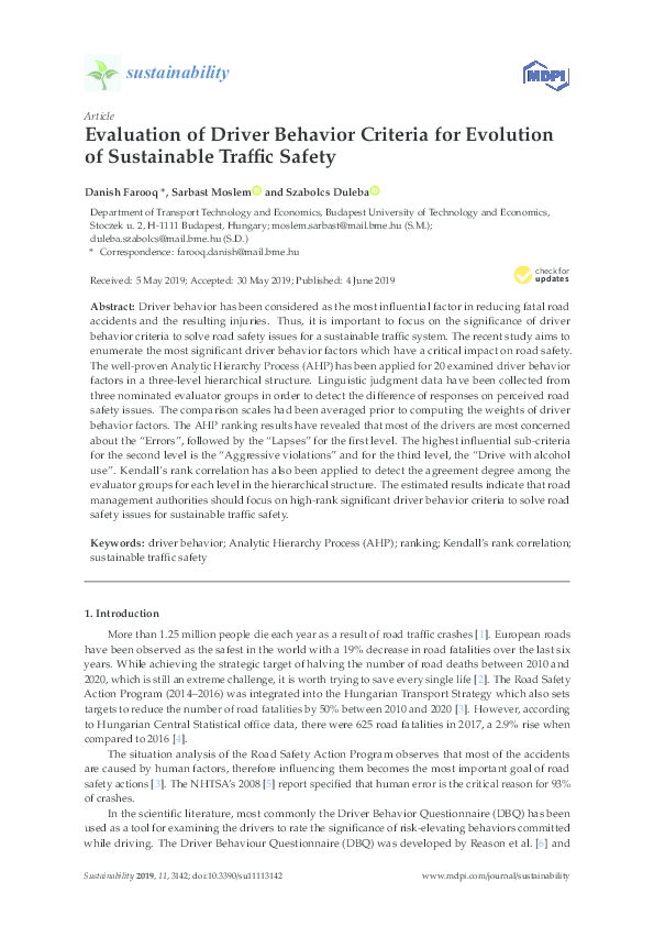 (PDF) Evaluation of Driver Behavior Criteria for Evolution of ...