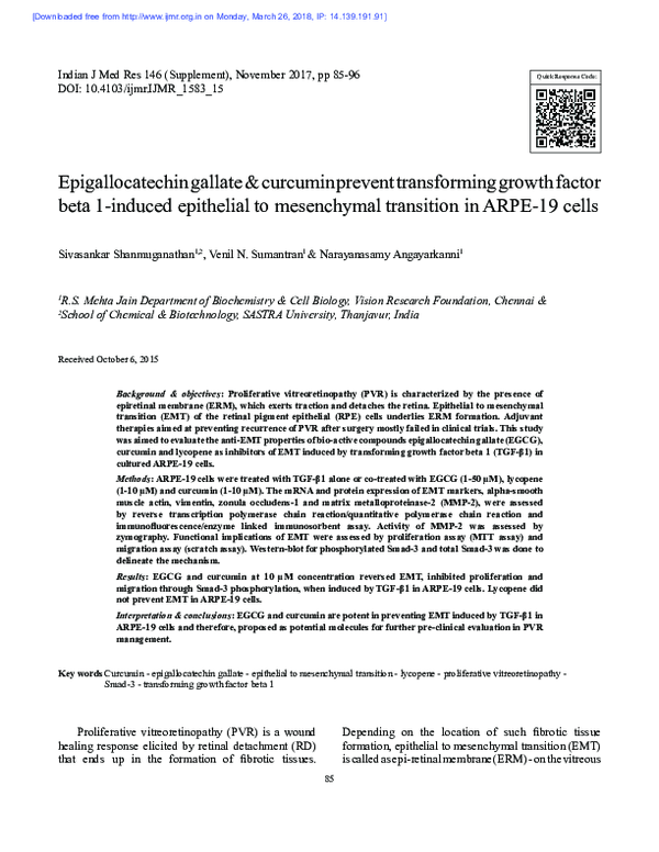 (PDF) Epigallocatechin gallate & curcumin prevent transforming growth ...