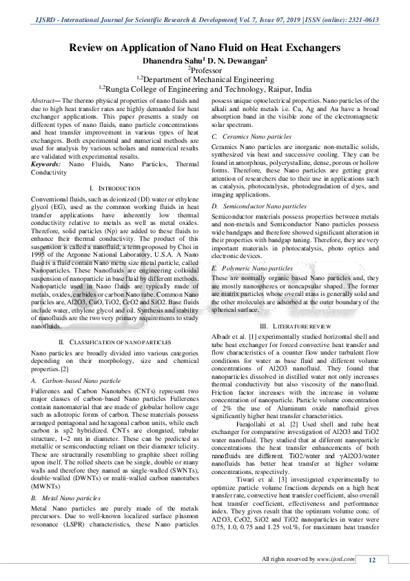 (PDF) Review on Application of Nano Fluid on Heat Exchangers