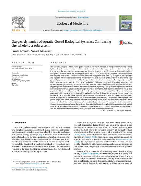 (PDF) Oxygen dynamics of aquatic Closed Ecological Systems: Comparing ...