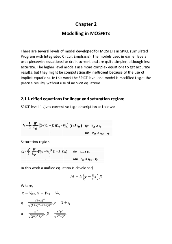 (DOC) Chapter 2 Modelling in MOSFETs