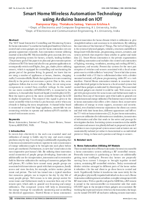 (PDF) Smart Home Wireless Automation Technology using Arduino based on ...
