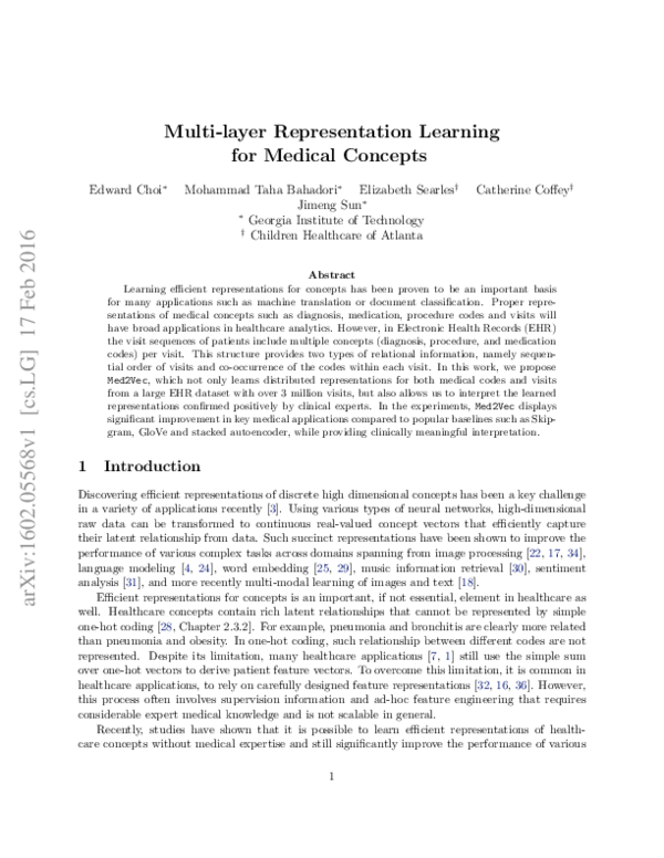 (PDF) Multi-layer Representation Learning for Medical Concepts