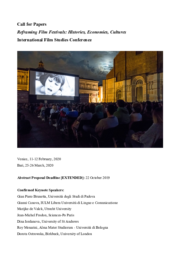 (PDF) Reframing Film Festivals: Histories, Economies, Cultures - CFP [ENG]
