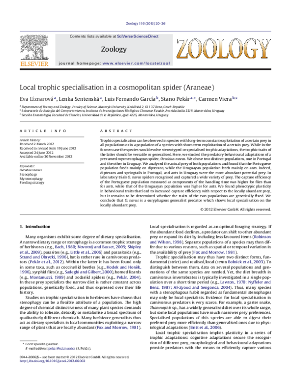 (PDF) Local trophic specialisation in a cosmopolitan spider (Araneae)