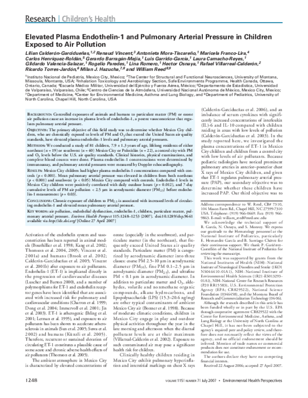 (PDF) Elevated Plasma Endothelin-1 and Pulmonary Arterial Pressure in ...