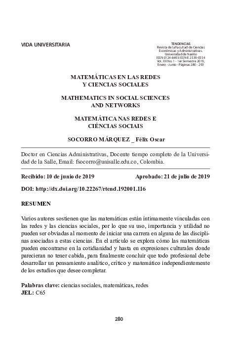 (PDF) MATEMÁTICAS EN LAS REDES Y CIENCIAS SOCIALES