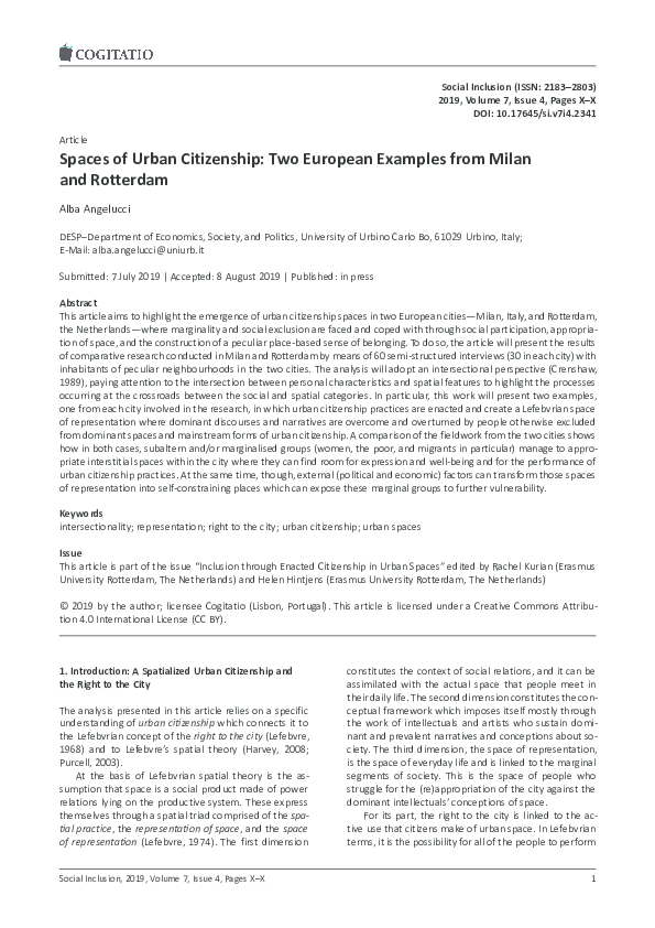 (PDF) Spaces of Urban Citizenship: Two European Examples from Milan and ...