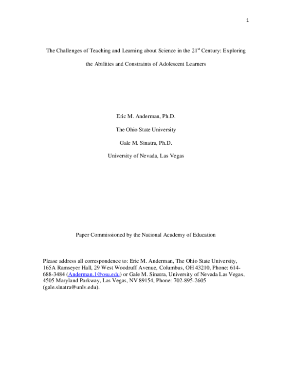 (PDF) The Challenges of Teaching and Learning about Science in the 21 ...
