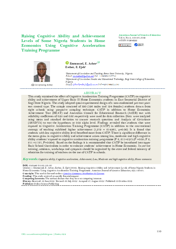 (PDF) Raising Cognitive Ability and Achievement Levels of Some Nigeria ...