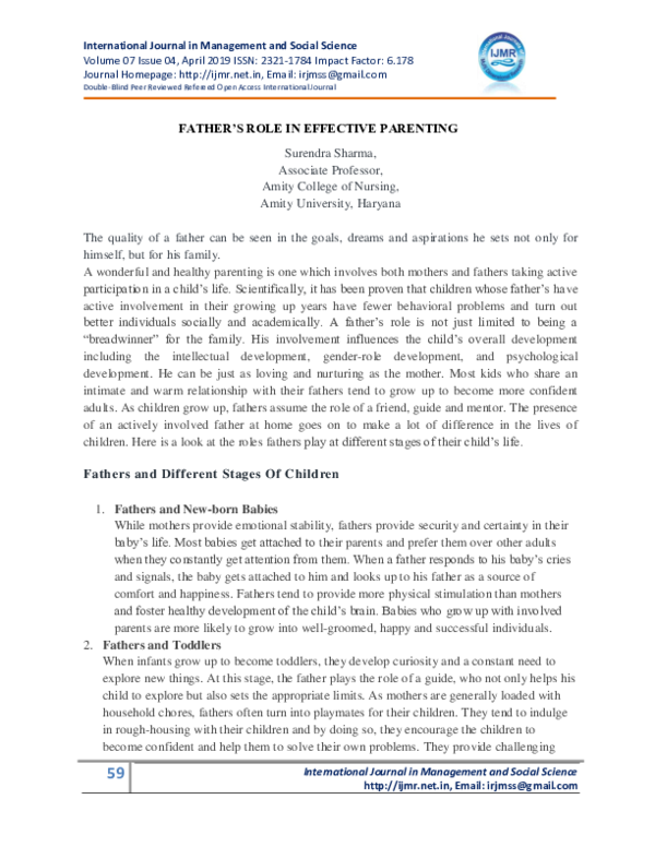 (PDF) FATHER'S ROLE IN EFFECTIVE PARENTING | Journal ijmr ...