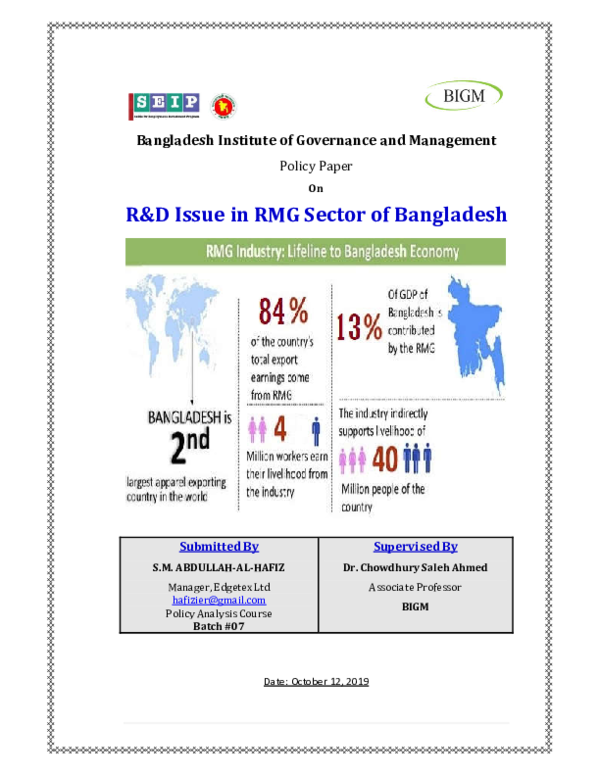 (PDF) Bangladesh Institute of Governance and Management Policy Paper On ...