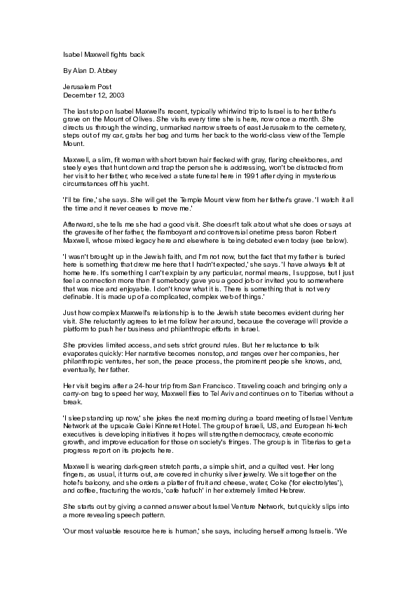 First page of “Isabel Maxwell fights back”