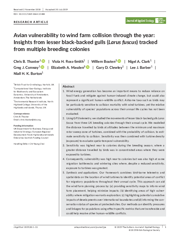 (PDF) Avian vulnerability to wind farm collision through the year ...