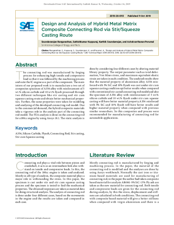 (PDF) Design and Analysis of Hybrid Metal Matrix Composite Connecting ...