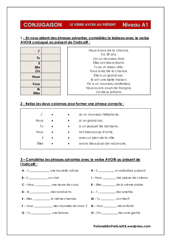 (PDF) Avoir au present L. Teacher Academia.edu