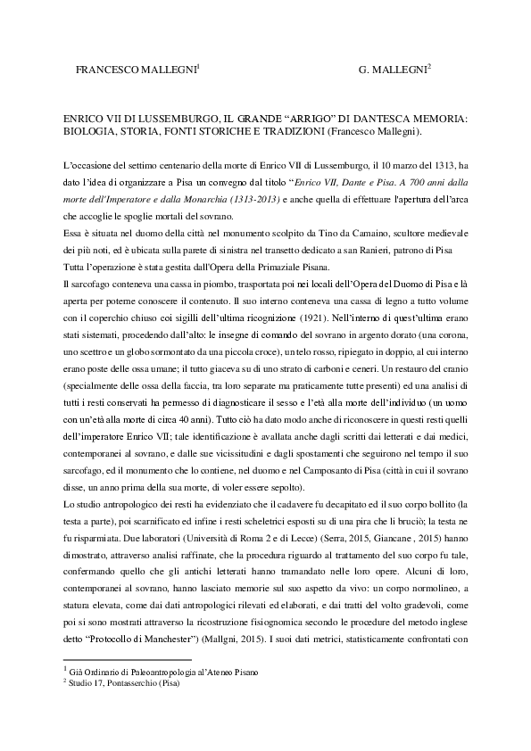 (DOC) ENRICO VII DI LUSSEMBURGO, IL GRANDE “ARRIGO” DI DANTESCA MEMORIA