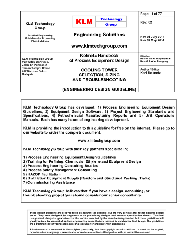 (PDF) COOLING TOWER SELECTION, SIZING AND TROUBLESHOOTING, Kolmetz