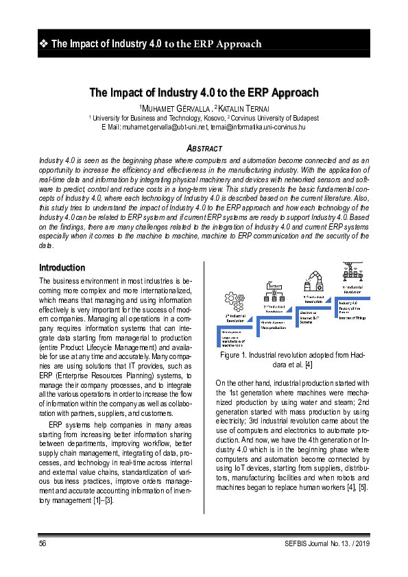 (PDF) The Impact of Industry 4.0 to the ERP Approach