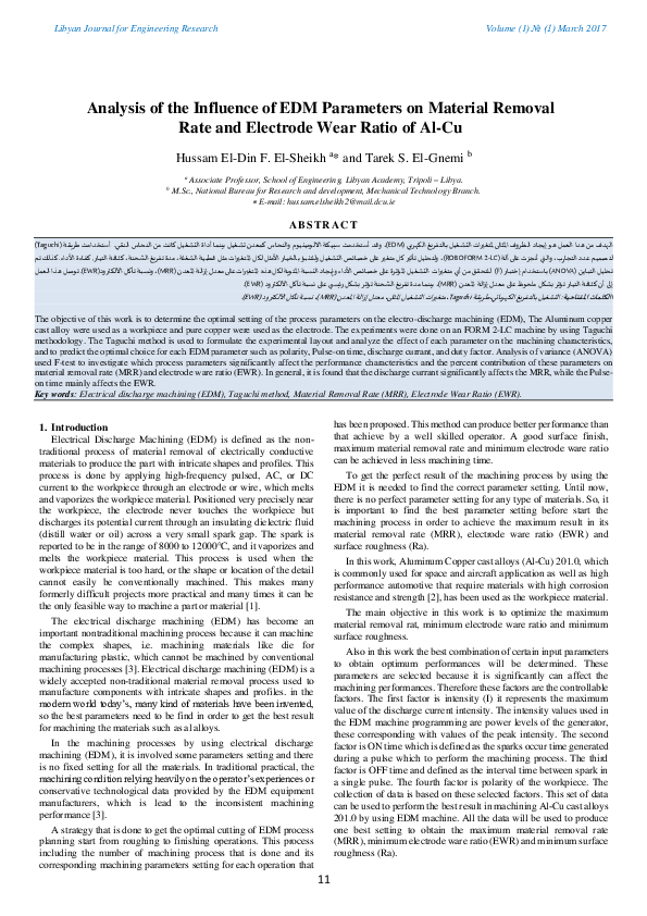 (PDF) Analysis of The Influence of EDM Parameters on Material Removal ...