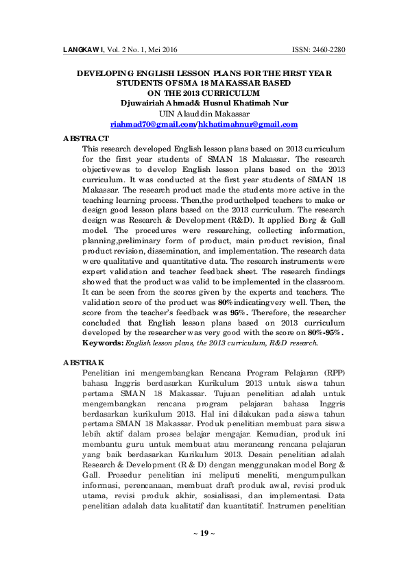 Pdf Developing English Lesson Plans For The First Year Students Of