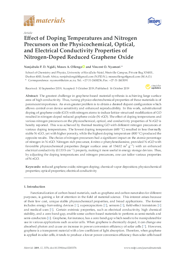 (PDF) Effect of Doping Temperatures and Nitrogen Precursors on the ...