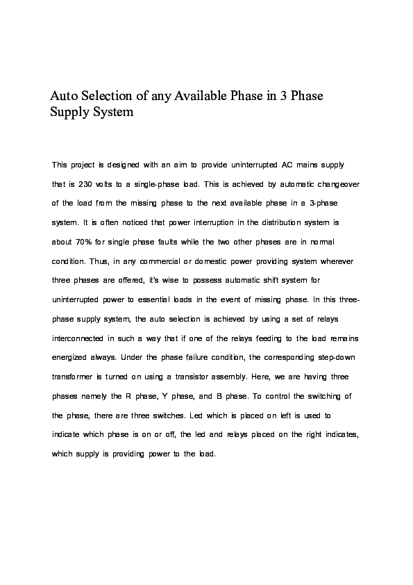  DOC Auto Selection Of Any Available Phase In 3 Phase Supply System